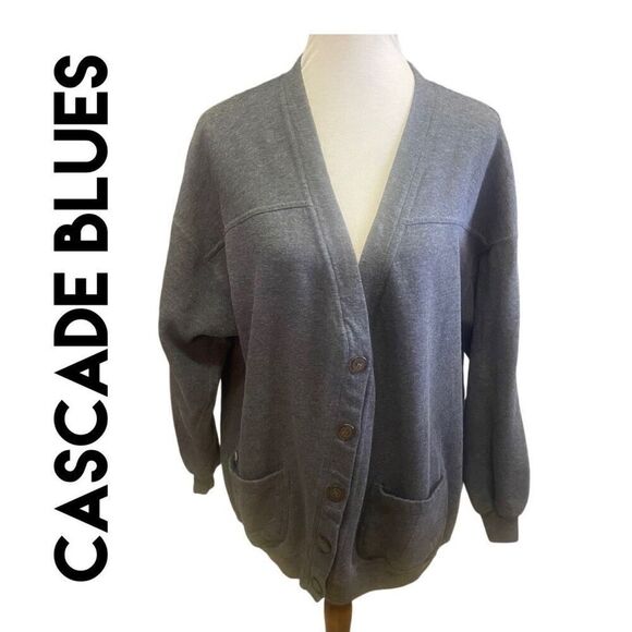 Cascade Blues Gray Long Sleeve V-Neck Button Front Cardigan Size X-Large-EUC - Picture 1 of 10